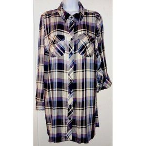 STYLE & CO NWT 1X Parkside Grape Plaid Rayon Tunic Roll-Tab Sleeve Side Slits